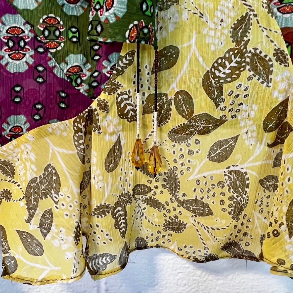 Zara Multicolor Boho Patchwork Blouse NWT size XL  with bow & beaded detail - Picture 7 of 16